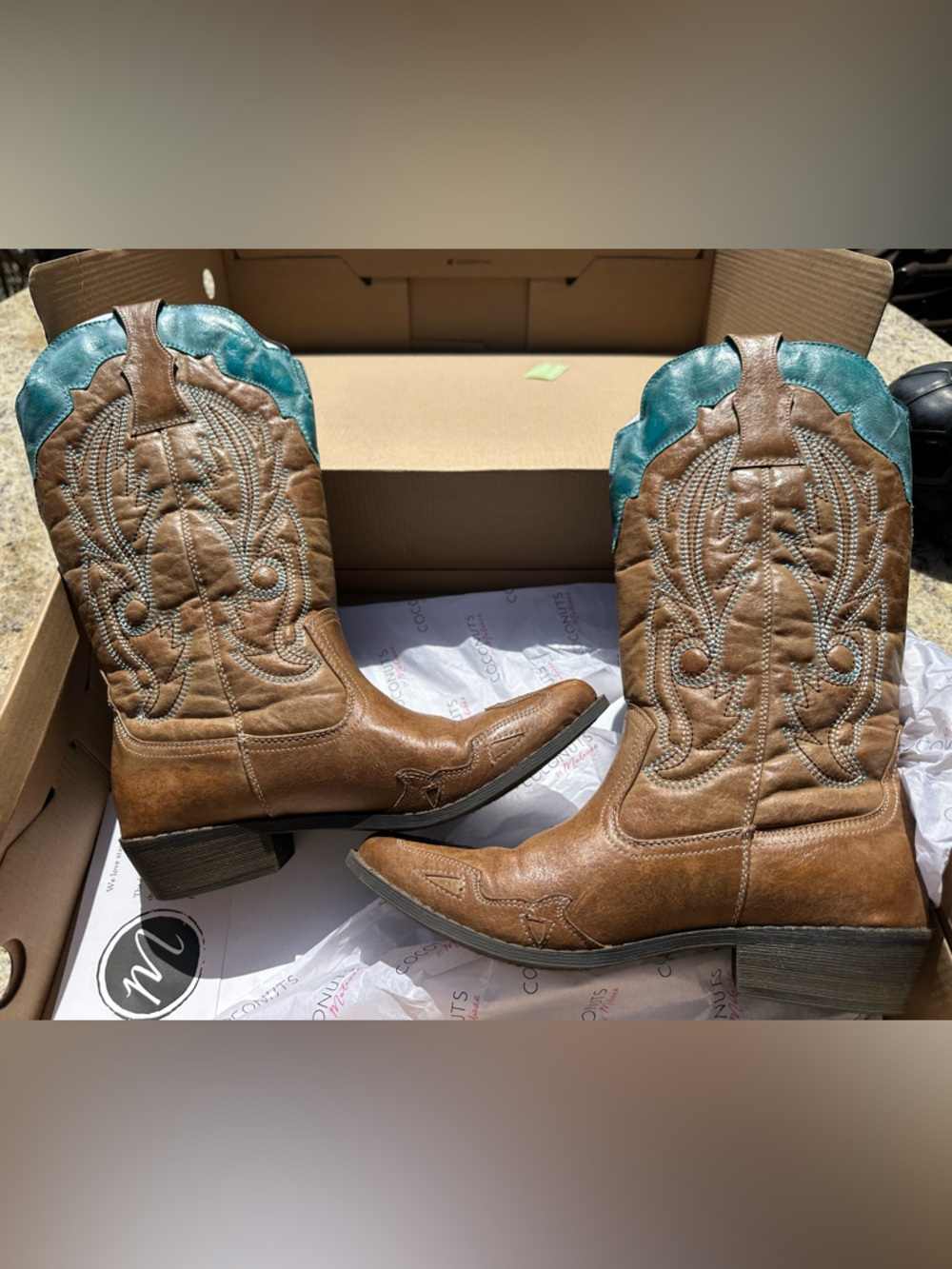 Coconuts by Matisse Brown & Teal Embroidered Western Boots - Picture 4 of 10